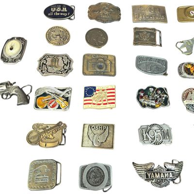 Sale Photo Thumbnail #576: Twenty-Five Vintage Commemorative and Novelty Cast Metal Belt Buckles