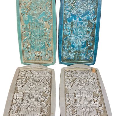Sale Photo Thumbnail #361: A Set of Four Kilnforms Inc. Mayan Revival Ceramic Wall Plaques Designed by Friley and Fistick