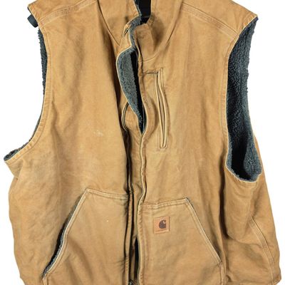 Sale Photo Thumbnail #344: Carhartt Brown Cotton Duck Canvas Sherpa Lined Mock Neck Vest Size 2XL