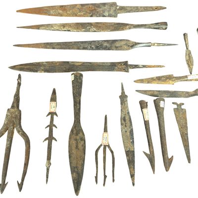 Sale Photo Thumbnail #376: A Collection of Ancient Bronze and Iron Spearheads Harpoons and Tridents