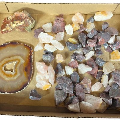 Sale Photo Thumbnail #429: Collection of Mineral Specimens Including Polished Agate Slice and Rough Stones