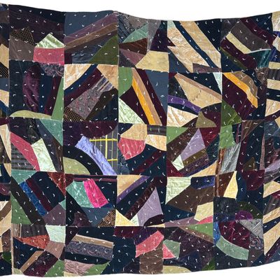 Sale Photo Thumbnail #200: Hand Tied Victorian Style Velvet and Silk Crazy Quilt