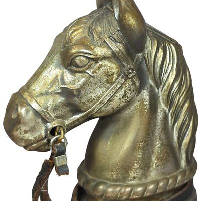 Sale Photo Thumbnail #490: One Mid-Century Brass Finished Metal Horse Head Table Lighter
