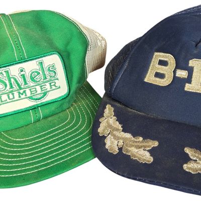 Sale Photo Thumbnail #12: Two Vintage Mesh Trucker Snapback Baseball Caps featuring Shiels Lumber and B-1B Lancer