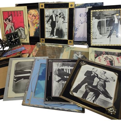 Sale Photo Thumbnail #631: Approximately 25 Art Deco Picture Frames and Ephemera including a Waltham Clock