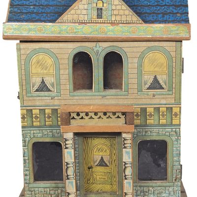 Sale Photo Thumbnail #360: An R. Bliss Victorian Lithographed Wood Dollhouse with Associated Furniture
