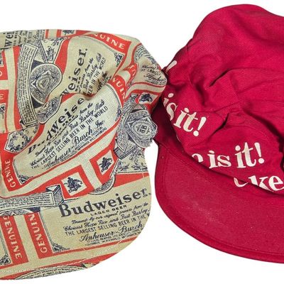 Sale Photo Thumbnail #378: Two Vintage Promotional Painter Style Soft Caps for Budweiser and Coca-Cola