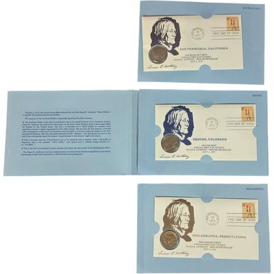 Sale Photo Thumbnail #554: US 1979 Susan B. Anthony First Day of Issue Three Coin Dollar Set P D S Mints