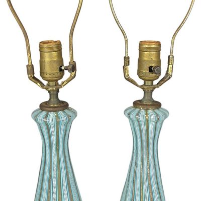Sale Photo Thumbnail #395: A Pair of Filigrana and Aventurine Art Glass Table Lamps