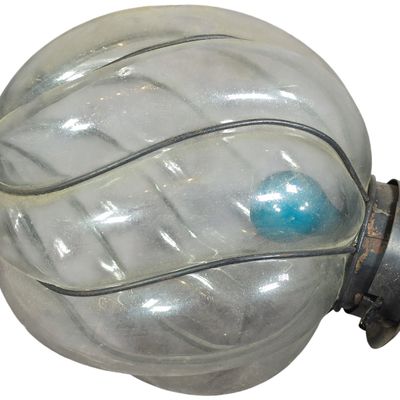 Sale Photo Thumbnail #440: Large Industrial Swirled Glass Pendant Lantern with Wire Guard
