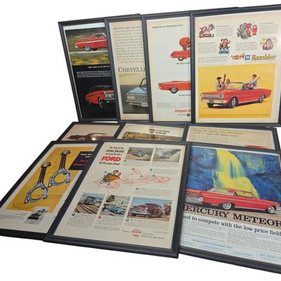 Sale Photo Thumbnail #619: Ten Framed 1960s American Automotive Magazine Advertisements