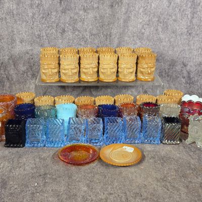 Sale Photo Thumbnail #446: A Collection of American Decorative and Souvenir Pressed Glass Including Signed Pieces by Joe St. Clair and Fenton