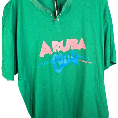 Sale Photo Thumbnail #18: A 1980s Cotton Blend Henley T-Shirt with Aruba Graphic