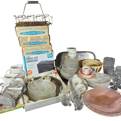 Sale Photo Thumbnail #632: An Assortment of Theodore Haviland Porcelain, Harker Pottery, and Silver-Plated Trays