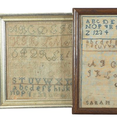 Sale Photo Thumbnail #303: Three Framed Antique American Needlework Samplers Including One Signed Sarah Clark