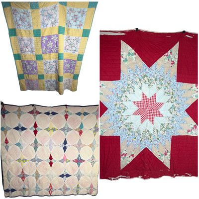 Sale Photo Thumbnail #202: A Trio of American Hand-Stitched Cotton Patchwork Quilts