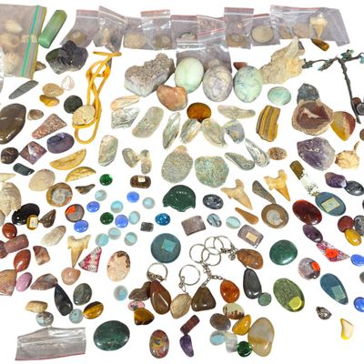 Sale Photo Thumbnail #426: A Large Collection of Mineral Specimens, Fossils, and Lapidary Materials Including Amethyst, Quartz, and Shark Teeth