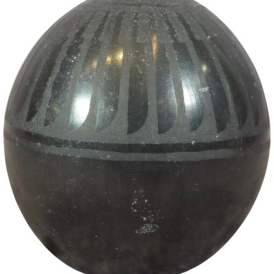 Sale Photo Thumbnail #140: Santa Clara Pueblo Black-on-Black Pottery Seed Jar by Florence Naranjo