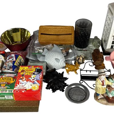Sale Photo Thumbnail #695: A Collection of Home Decor Items and Collectibles Including a Pro Football Hall of Fame Festival Plate and Crayola Tin