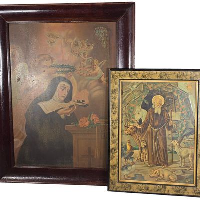 Sale Photo Thumbnail #293: Two Framed Religious Chromolithographs of St. Rita of Cascia and St. Anthony Abbot