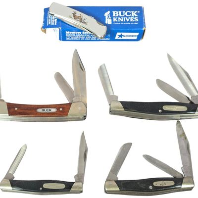 Sale Photo Thumbnail #158: A Collection of Five Buck Knives U.S.A. Folding Pocket Knives Including Memory Series 525