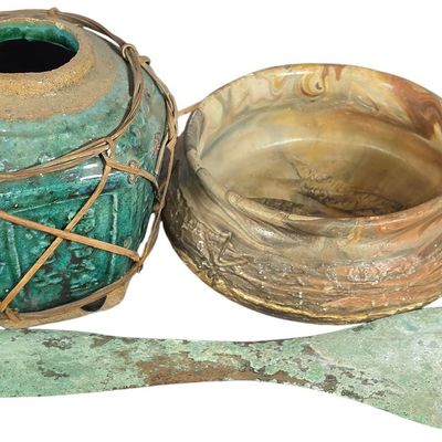 Sale Photo Thumbnail #379: A Trio of Southeast Asian Style and Studio Pottery Decorative Objects