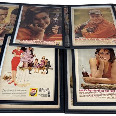 Sale Photo Thumbnail #680: A Collection of 16 Framed Vintage Pepsi-Cola Magazine Advertisements