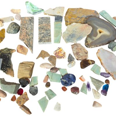 Sale Photo Thumbnail #428: An Assortment of Geological Specimens, Minerals, and Lapidary Materials Including a Large Polished Agate Slice