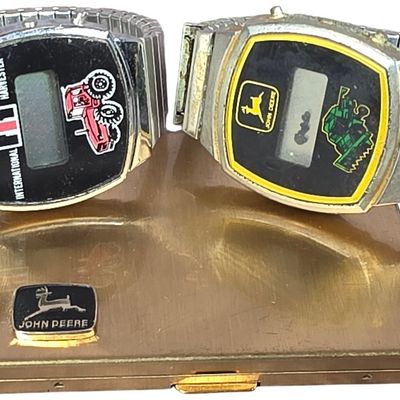 Sale Photo Thumbnail #240: Two Agriculture Themed Digital Wristwatches and a John Deere Metal Compact