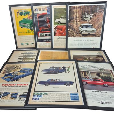 Sale Photo Thumbnail #614: Ten Framed Vintage American Automotive Magazine Advertisements Including Ford GMC and Plymouth