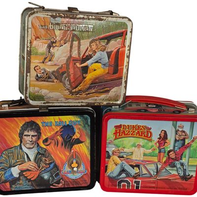 Sale Photo Thumbnail #419: Three Aladdin Industries Vintage Metal Lunchboxes Featuring The Bionic Woman The Dukes of Hazzard and The Fall Guy