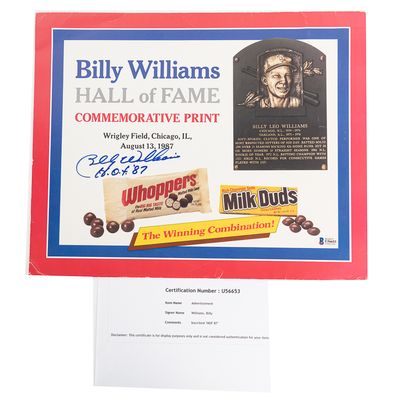Billy Williams Autographed HOF Candy Print Beckett