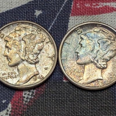1943 & 1945-D Mercury Dimes, 90% Silver