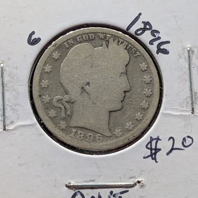 1896 Barber 90% Silver Quarter