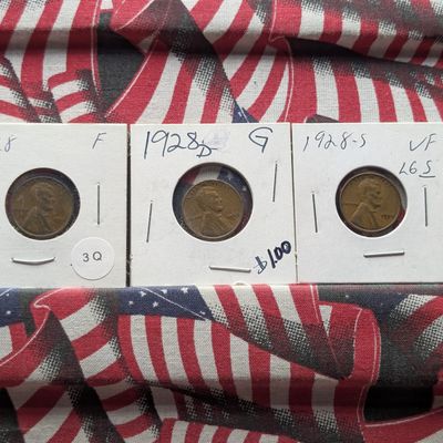 1928-P, D, & S Lincoln Wheat Cents
