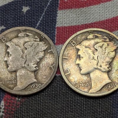 1930 & 1931 Mercury Dimes, 90% Silver