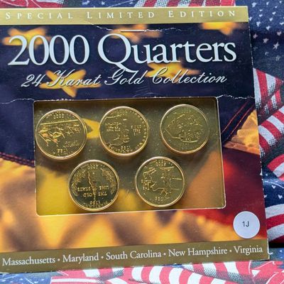 2000 24kt Gold Plated U.S. 5 Coin State Quarter Set Special Limited Edition