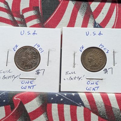 1901 & 1903 Indian Head Cents - Full Liberty w/Diamonds!