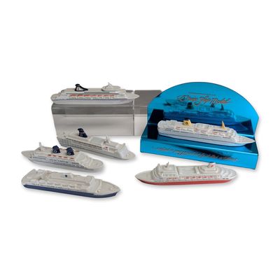 7pc Passport Products Porcelain Cruise Ship Commemorative Models with Display Stand