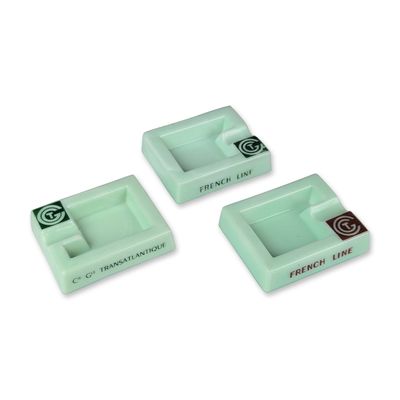 3pc SAVI Incheville French Line Green Glass Ashtrays