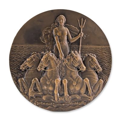 Lucien Bazor (French, 1889-1974) Art Deco Bronze Ocean Liner L'Atlantique Medal