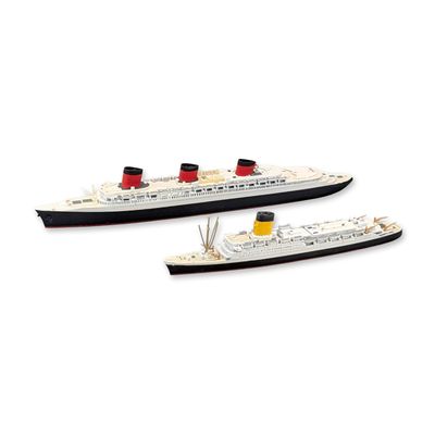 2pc French Ocean Liner Miniature Ship Models