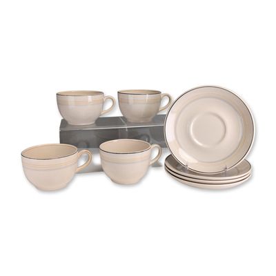 8pc Maddock Ivory-ware for Cunard Ocean Line, Cups and Saucers