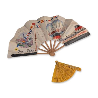 2pc French Compagnie Generale Transatlantique Line Edouard Collin Advertising Fans
