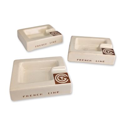 3pc Jean Luce Sarreguemines French Line S.S. Normandie Ceramic Ashtrays