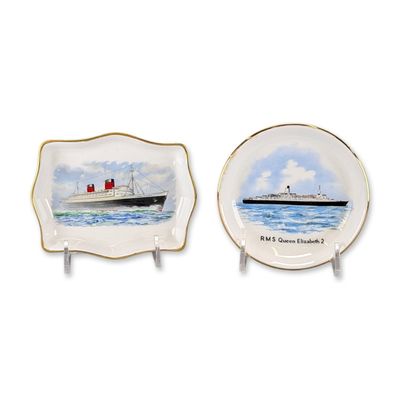 2pc Crown Staffordshire Maritime Souvenir Pin Trays