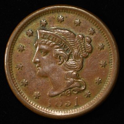 Sale Photo Thumbnail #132: 1851 BRAIDED HAIR LARGE CENT GEM BU