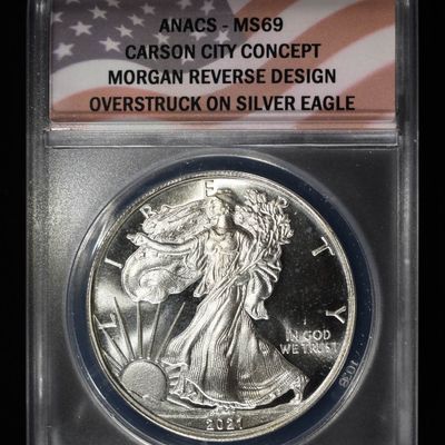 Sale Photo Thumbnail #383: 2021-CC CONCEPT DOLLAR 1 OZ .999 ANACS MS69