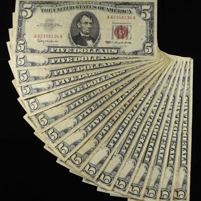 Sale Photo Thumbnail #327: (16) $5 RED SEAL CERTIFICATES