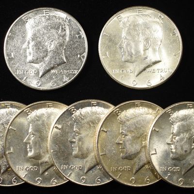 Sale Photo Thumbnail #347: (2) 90% & (5) 40% SILVER KENNEDY HALF DOLLARS